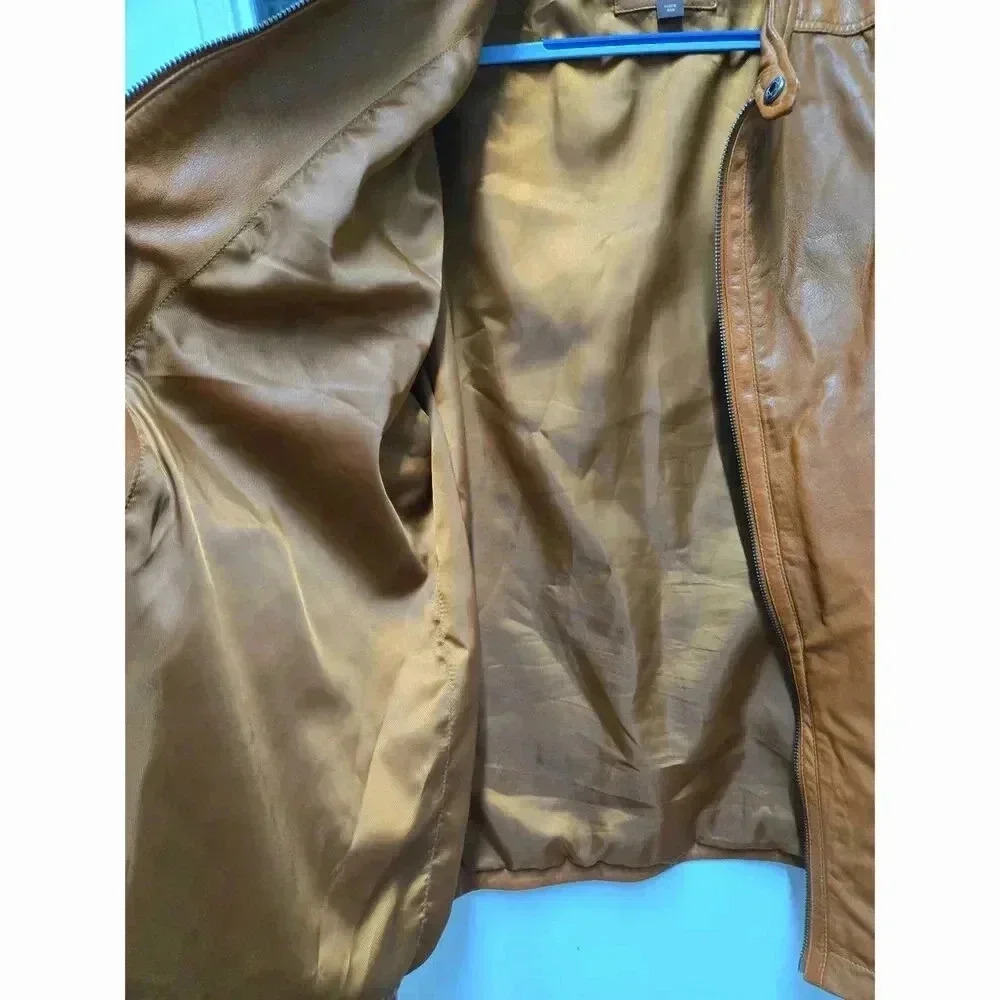 Tasso Elba Men's Brown Genuine Leather Jacket Zip Warm Winter Coat Size M - Picture 5 of 8